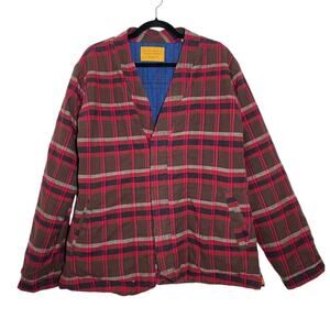 Original Madras Trading Company Red Brown Plaid Quilted Cotton Jacket Large